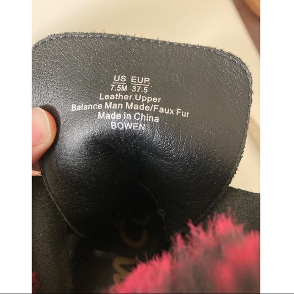 Sam Edelman Black Lace up ankle boots with red faux fur ankle trim size 7.5 - Picture 8 of 9